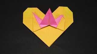 Easy Origami for kids Heart with Crane