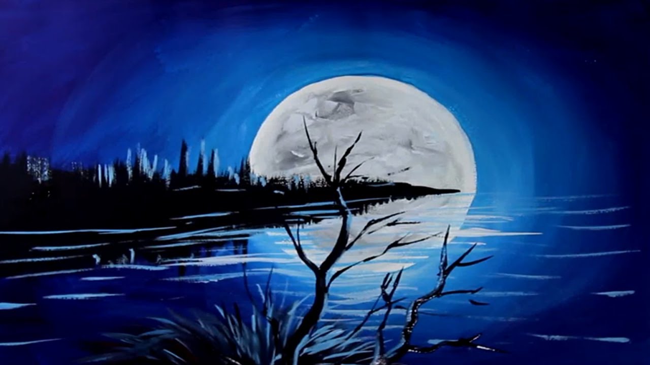 How To Paint Moonlight On Water | Moon Acrylic Painting - YouTube