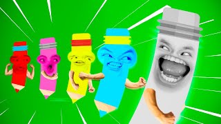 Funny Drawing Pencils (Yellow, Blue, Pink, Red & Gray) | D Billions Kids Songs