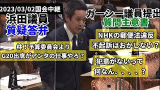 国会中継 浜田議員質疑 ガーシー議員提出 質問主意書について 林外務大臣G20欠席について