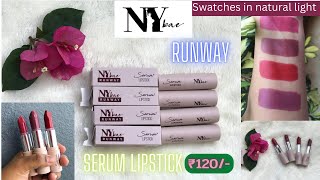 Nybae Runway Serum Lipsticks swatches in natural light