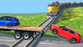 flatbed transport truck rescue truck vars- cars vs rails and deep water- weamNG.dribe