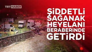 Zonguldak'ta heyelan sebebiyle araçlar suya gömüldü