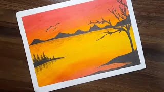 draw a beautiful sunset scenery