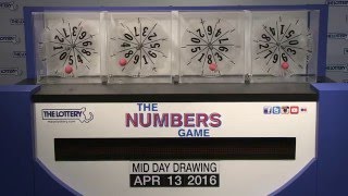 Midday Numbers Game Drawing: Wednesday, April 13, 2016