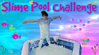 Slime Pool Challenge IN OUR HOUSE: How To Make Fluffy Slime