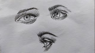 Realistic straight, side, upper eye drawing step by step // tutorial for beginners// pencil aketch