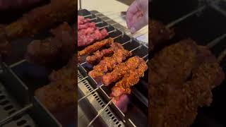 Let’s grill them all!This place has the best skewers bbq #losangeles #youtubeshorts #food #hallkween