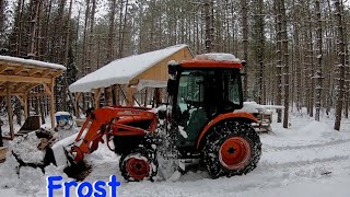 Moving a Frozen Pile of Sawdust with my Tractor | Frost is Here