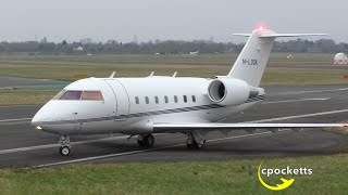 Bombardier Challenger 604 M-LOOK - Close ups - Early Morning Takeoff - Gloucestershire Airport