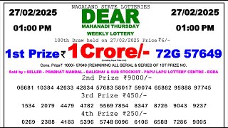 Nagaland Lottery Sambad 1:00pm 27/02/25