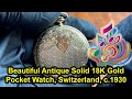 Beautiful Antique 18K Gold Pocket Watch. Switzerland, Circa 1930 (BO-E-014)