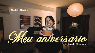 primeiro aniversário em Madrid, deu tudo errado no bolo, fazendo salgadinhos veganos e rotina.