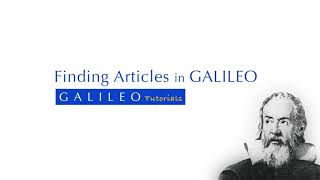 Finding Articles in GALILEO