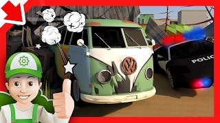 Police car Chase and Thief in car. Police cartoon for children Kids story Handy Andy and Monster car