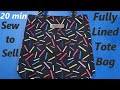 DIY Fully lined fabric tote bag Sew to Sell Easy boxed corner project for beginners learn to sew