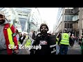 Protester with riot shield joins massive pro-Palestine rally in London