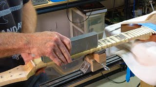 Combining A Headless Electric Guitar With A Traditional Electric Guitar Part 14 Leveling Frets