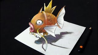 Drawing 3D Magikarp Fish - Trick Art on Paper - VamosART