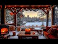 Cozy Winter Porch Ambience❄️Relaxing Jazz Music And Fireplace Sounds with Snowfall for Good Mood