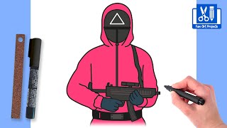 How To Draw Squid Game 🔺 Red Triangle Guard 🔺 (Netflix) | Draw Game Characters Step By Step