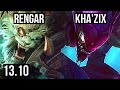 RENGAR vs KHA'ZIX (JNG) | 8/0/8, 700+ games, Rank 9 Rengar, Legendary | KR Challenger | 13.10