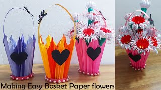 How to make paper basket idea/Paper flower basket DIY/ basket paper easy/ Paper crafts