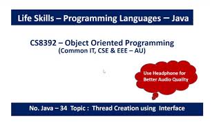 Java Thread Creation using Interface | Runnable | Two and Three thread Programs | CS8392 - OOP | 34