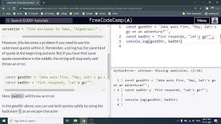 Quoting strings with single quotes - Freecodecamp.org | Video 26 | Basic JavaScript