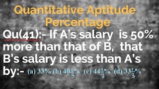 Q41 | If A’s salary is 50% more than that of B, that B’s salary is less than A’s by