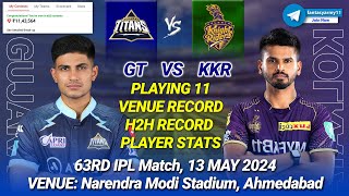 GT vs KKR Dream11 Prediction | GUJ vs KOL Dream11 Prediction | Gujarat vs Kolkata 63RD IPL 2024