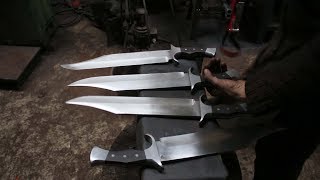 Forging 4 Bowie knives out of semi truck leaf spring steel, the complete movie.