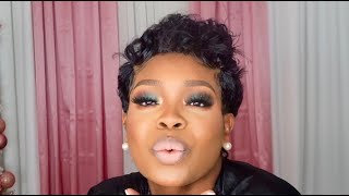 Full Glam Makeup, How to Green Shimmering Eyeshadow to pop , Pixie cut wig install, custom made Wig