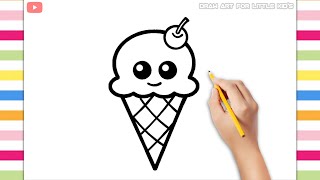 How to Draw a Cute Ice cream Step by Step Easy Ice cream Cone Drawing Colours for Kids