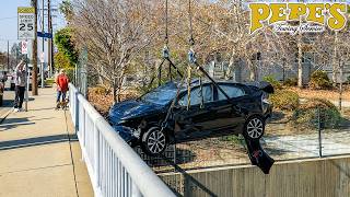 Hyundai Flies Off Overpass and Into the LA River