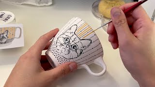 How I Paint Patterns on a Teacup with Underglaze