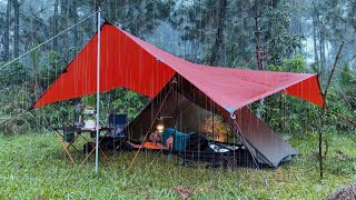 SOLO CAMPING HEAVY RAIN | RELAXING RAIN SOUNDS | ASMR CAMPING