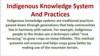 indigenous knowledge system and practices