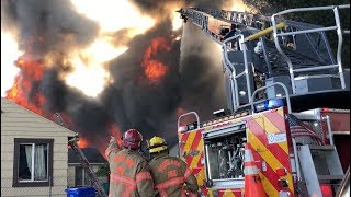 UNBELIEVABLE 5 ALARM FIRE FOOTAGE Neighborhood Wrecking Yard Portland Fire and Rescue 4K