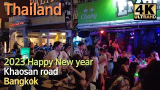 🇹🇭 2023 Happy New year Khaosan road |  Bangkok New year | walking street | Thailand night life