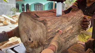 Satisfying video Wood working !! Penggergajian balok kayu jati tercepat di dunia sawmill rakitan