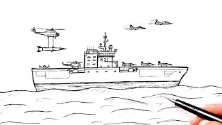 How to draw a military aircraft carrier | Drawing Tutorial