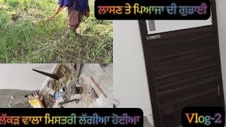 Vlog-2 ਘਰ ਵਿੱਚ ਲੱਕੜ ਵਾਲਾ ਮਿਸਤਰੀ ਲਿਗੀਆ ਹੋਈਆ। ਲਾਸੁਣ ਤੇ ਪਿਆਜਾ ਦੀ ਗੁਡਾਈ।