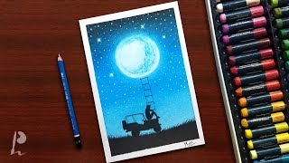 A Sad Boy Moonlight Scenery Drawing with Oil Pastels | PrabuDbz Art