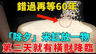 錯過再等60年！1月28號除夕，只要在米缸放一物，第二天就有橫財降臨，再窮都能改命！【禪意】#生肖 #運勢 #風水 #財運#命理#佛教 #人生感悟