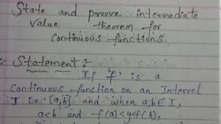 INTERMEDIATE THEOREM FOR CONTINUOUS FUNCTIONS 3 sem maths important question