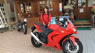 素敵な可愛い女性ライダー　アイルトンセナの申し子　赤い くノ一 　せな　ZX-RR　Kawasaki Ninja 250R　Ninja250R　カワサキ・ ニンジャ 250R