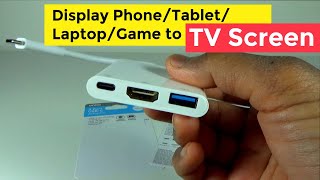 Phone/Tablet/Gadget to TV - USB Type-C to HDMI 4K Adapter Hub Data, Charging 3 Port - TESTED
