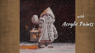 A Cute Snowman Painting with Acrylics / Acrylic Painting Tutorial