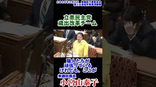 衆議院予算委員会質疑編集映像、小宮山泰子（こみやまやすこ、立憲民主党埼玉県第７区：川越市・富士見市）省庁別審議・国土交通省所管事項審議、２０２５年２月７日。